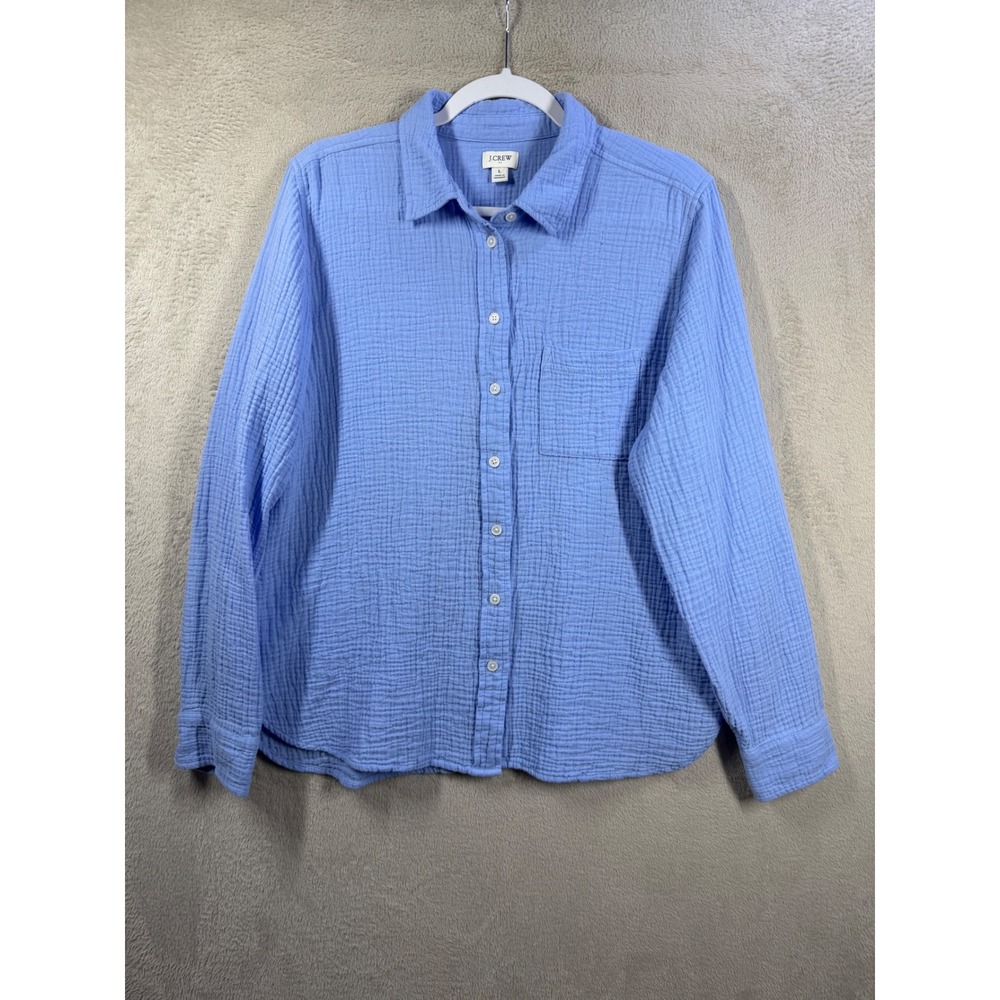 J.Crew Button Down Shirt Womens L Blue Double Gauze Cotton Long Sleeve Casual